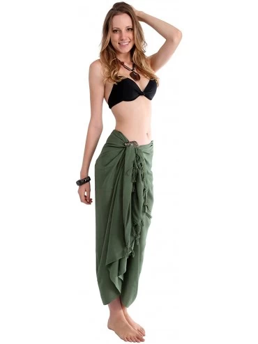 Cover-Ups 1 World Sarongs Womens Solid Swimsuit Cover-Up Sarong in Your Choice of Color - Green-olive - CX119O2OMQF $35.86