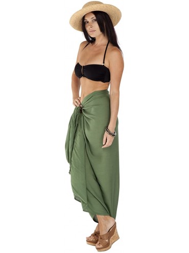 Cover-Ups 1 World Sarongs Womens Solid Swimsuit Cover-Up Sarong in Your Choice of Color - Green-olive - CX119O2OMQF $17.23