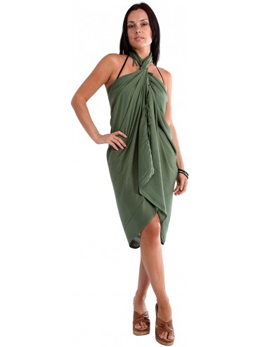 Cover-Ups 1 World Sarongs Womens Solid Swimsuit Cover-Up Sarong in Your Choice of Color - Green-olive - CX119O2OMQF $17.23