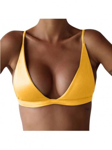 Sets Women Lady Push-Up Padded Bikini Top 1 Piece Bandeau Swimwear Swimsuit Beachwear xs Petite Elastic Retro - Yellow - CL18...