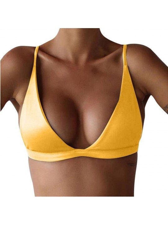 Sets Women Lady Push-Up Padded Bikini Top 1 Piece Bandeau Swimwear Swimsuit Beachwear xs Petite Elastic Retro - Yellow - CL18...