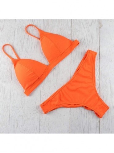Sets Women's Two Pieces Solid Padded Push Up Bikini Set Swimsuit Bathing Suit - Orange - CC18G35HAXQ $14.30