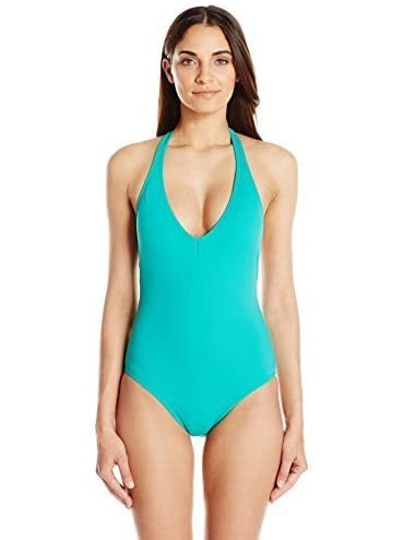 One-Pieces Women's Solid Low-v Back One Piece Swimsuit - Caribbean Sea - C917XE5DKEY $19.36