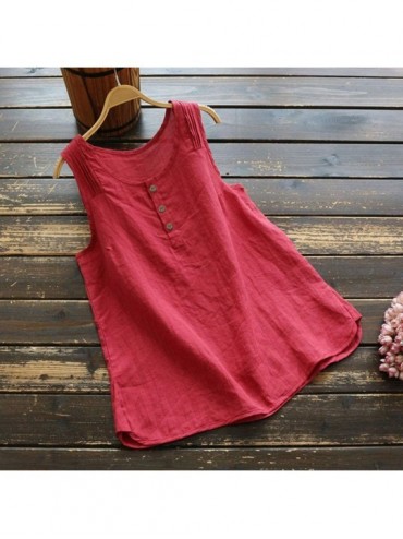 Racing Linen Sleeveless Tops for Women Summer Tees Plus Size Vintage Tank Tops Shirts Causal Loose Tunic Blouse Limsea Red - ...