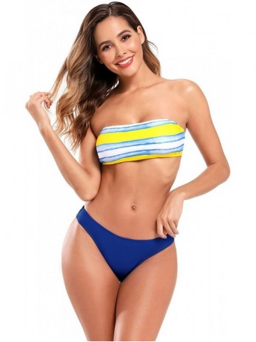 Tankinis Women's Bathing Suit Halter Bandeau Bikini Cutout Two Piece Swimsuits - Blue Printing - CR186CGTL8Y $17.87