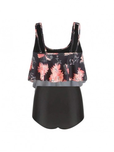 Bottoms Women Floral Printed Tankini Swimjupmsuit Swimsuit Beachwear Padded Swimwear - Orange - CM195339ORI $39.29