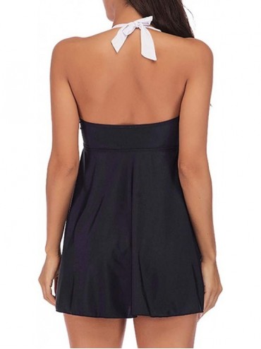 Sets Womens Tankini Swimsuits- Plus Size Floral Lace-up Swimdress Bikini Set Push-Up Modest Swimwear with Boyshorts - 065- Bl...