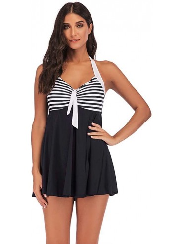 Sets Womens Tankini Swimsuits- Plus Size Floral Lace-up Swimdress Bikini Set Push-Up Modest Swimwear with Boyshorts - 065- Bl...