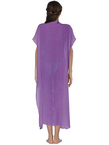 Cover-Ups Fashion Women's Embroidered Turkish Kaftans Beachwear Bikini Cover Up Dress - Purple - C318DW93MZG $14.81
