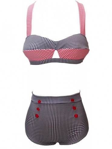 Sets Women Retro Vintage Push Up High Waisted Bikini Swimsuit Plus Size - Red & Black Checked - CB196IES7U0 $47.02