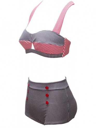Sets Women Retro Vintage Push Up High Waisted Bikini Swimsuit Plus Size - Red & Black Checked - CB196IES7U0 $24.68
