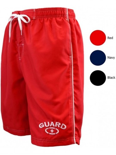 Board Shorts Men's Guard Swimsuit Board Shorts Swim Trunks Mesh Liner - Red - CM115TXWN6T $42.76