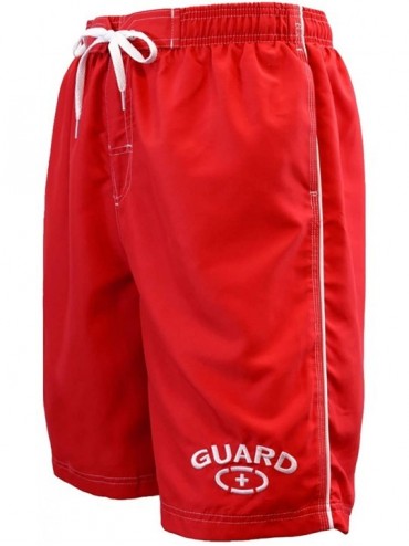 Board Shorts Men's Guard Swimsuit Board Shorts Swim Trunks Mesh Liner - Red - CM115TXWN6T $21.96