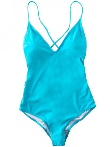 One-Pieces Womens One Piece Swimsuit Bathing Suit - Blue - CX18I686Y4Y $35.81