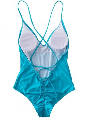 One-Pieces Womens One Piece Swimsuit Bathing Suit - Blue - CX18I686Y4Y $20.93
