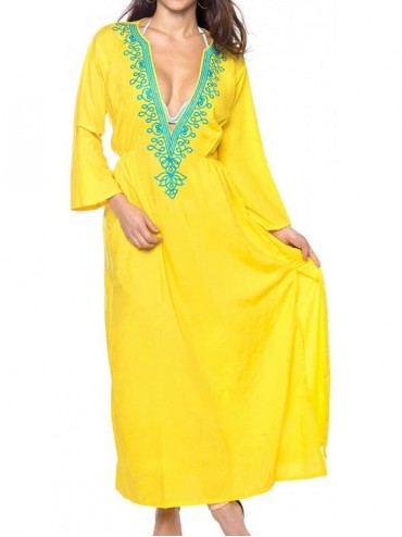 Cover-Ups Swimsuit Beach wear Bikini Cover up Women Summer Embroidery Dress - Autumn Yellow_l9 - CT11I6NGPR7 $15.57