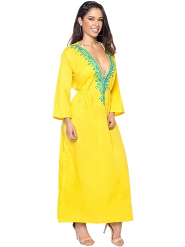 Cover-Ups Swimsuit Beach wear Bikini Cover up Women Summer Embroidery Dress - Autumn Yellow_l9 - CT11I6NGPR7 $15.57
