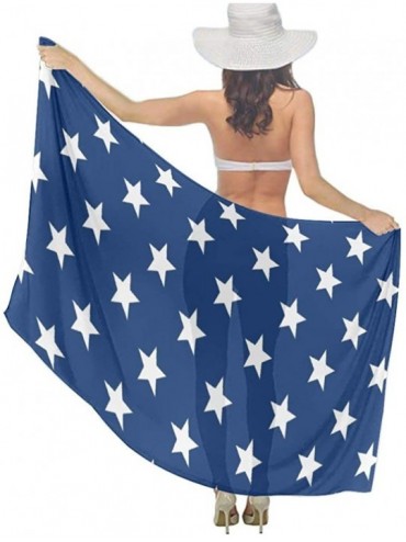 Cover-Ups Women Chiffon Scarf Sunscreen Shawl Wrap Swimsuit Cover Up Beach Sarongs - Usa Flag Star - C219C4R47IK $52.28