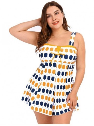 Racing Women Tankini Set Plus Size Swimwear- Floral Printed Swimdress with Boyshort Swimsuits - Yellow - C0196H7250H $20.99
