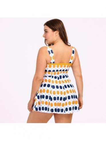Racing Women Tankini Set Plus Size Swimwear- Floral Printed Swimdress with Boyshort Swimsuits - Yellow - C0196H7250H $20.99