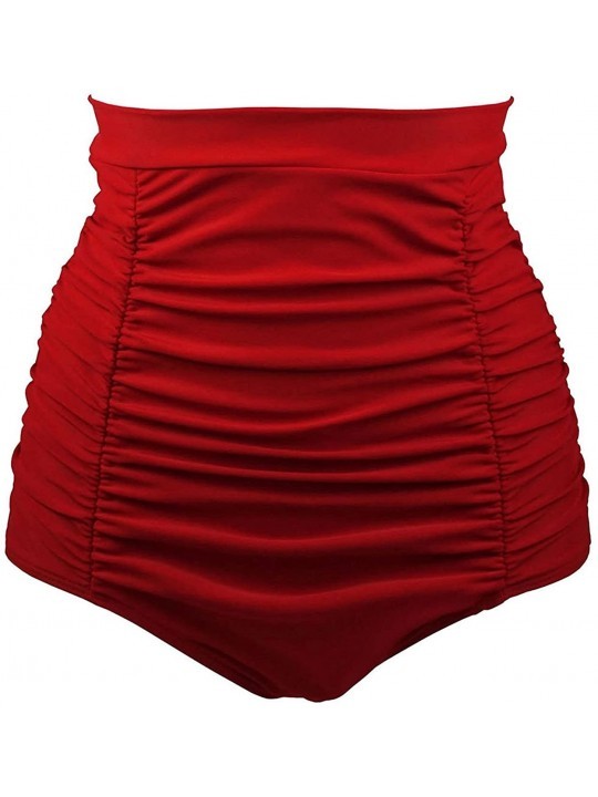 Tankinis Women's Plus Size Retro High Waisted Bikini Bottom Ruched Swim Short - Red - CW18R9KIKEM $15.13