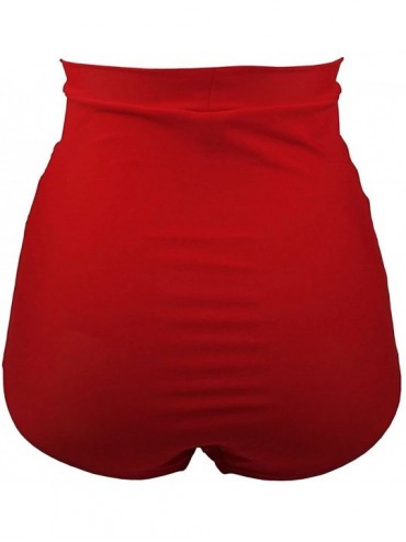 Tankinis Women's Plus Size Retro High Waisted Bikini Bottom Ruched Swim Short - Red - CW18R9KIKEM $15.13