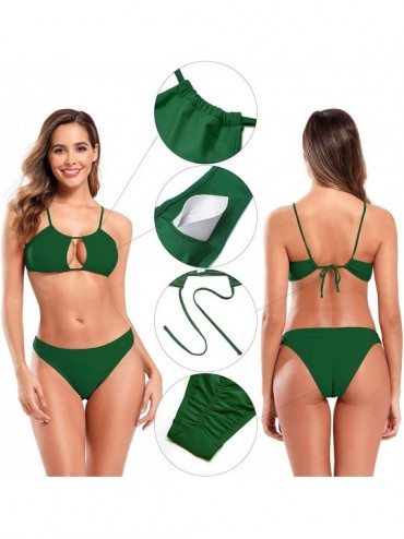 Sets Women's Bathing Suits Sexy Keyhole Cutout Bikini Ruched Swimsuit Bottoms - Green - CI18AY3X4G2 $26.87
