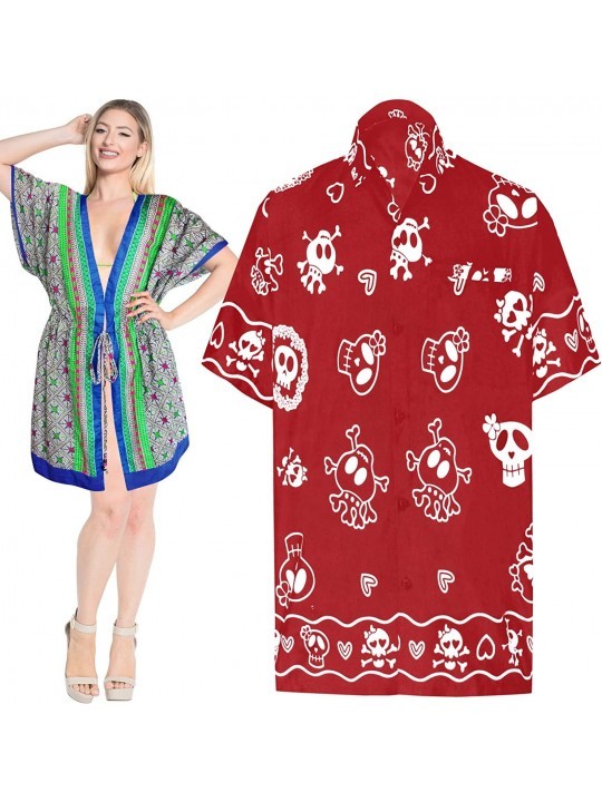 Cover-Ups Men's Skull Theme Party Front Pocket Short Sleeve Hawaiian Shirt Women Casual Dress Short Kimono Cardigan Work from...