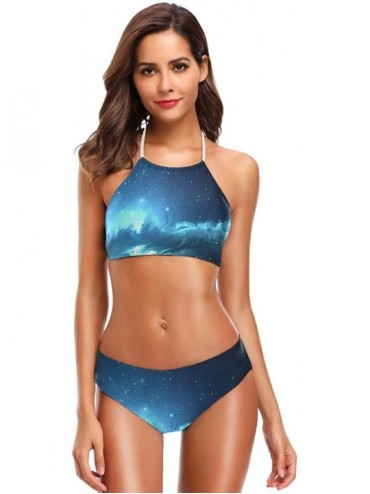 Sets Panda Cute Bikini Swimsuit Womens High Neck Halter Two Piece Bathing Suit - Nebula - C118RMSLA0Y $55.64