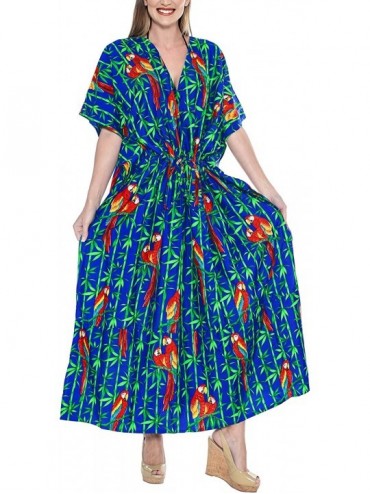 Cover-Ups Women's Plus Size Kaftan Blouse Summer Beach Dress Caftan Hand Batik A - Summer Blue_o220 - C9183KZ5CL3 $32.96