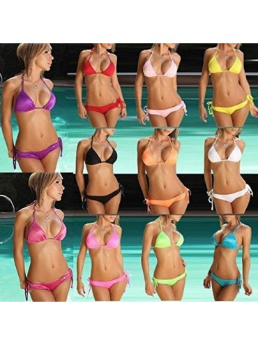 Sets Skimpy Bikini-Women Bikini Set Push-up Bandeau Bra Bandage Swimsuit Bathing Suit Swimwear - Pink - CX19466MZ57 $8.77