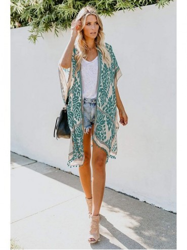 Cover-Ups Women's Beach Swimwear Cover Up Kimono Loose Tops Floral Blouse Cardigan - Green - CK18U06ADOT $20.84