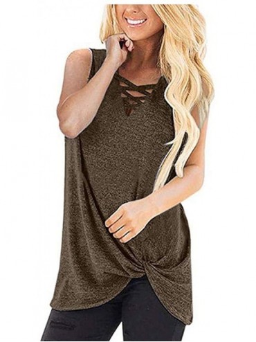 Tankinis Women Loose Fit Irregular Hem T-Shirts Tops O Neck Short Sleeves Knits Tees - 02 Brown - CJ194WXATRM $11.87
