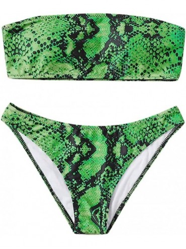Sets Women 'S Snakeskin Bandeau High Cut Bikini Set Two Piece Sexy Swimsuit - Green - CE194OQNMTX $19.66