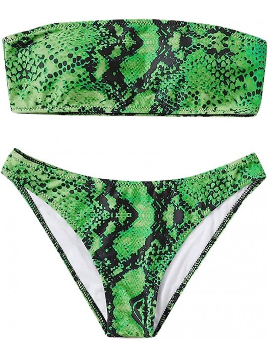 Sets Women 'S Snakeskin Bandeau High Cut Bikini Set Two Piece Sexy Swimsuit - Green - CE194OQNMTX $9.44