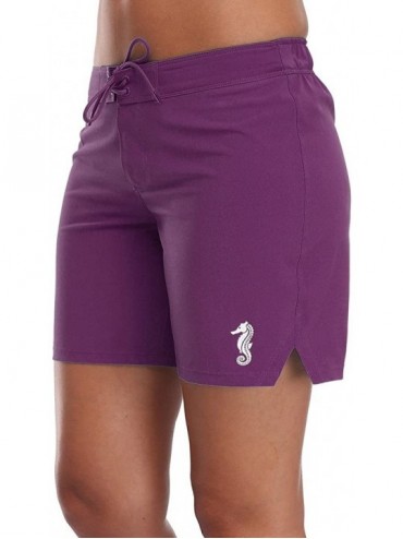 Board Shorts Women's Solid Stretch Board Shorts Swimwear Quick Dry Swim Shorts Swimsuit Bottom - Purple - CY17YXO8WTY $52.32