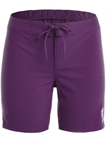 Board Shorts Women's Solid Stretch Board Shorts Swimwear Quick Dry Swim Shorts Swimsuit Bottom - Purple - CY17YXO8WTY $24.34