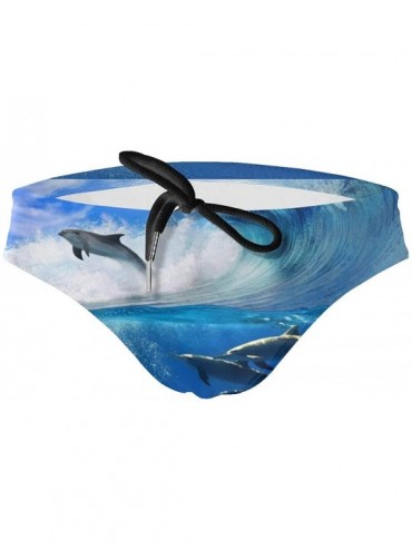 Briefs Flock of Playful Dolphins Men's Print Swim Brief Bikini Swimsuit Athletic Swimwear Briefs - CU18A5QKCN4 $32.64