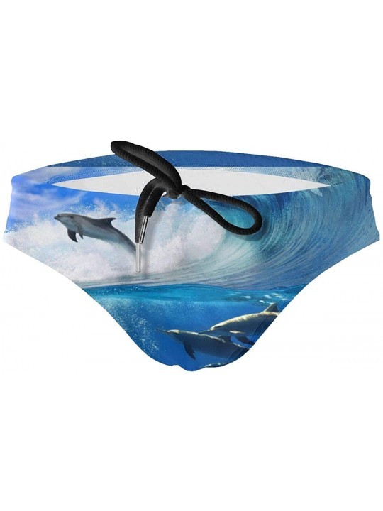 Briefs Flock of Playful Dolphins Men's Print Swim Brief Bikini Swimsuit Athletic Swimwear Briefs - CU18A5QKCN4 $16.74