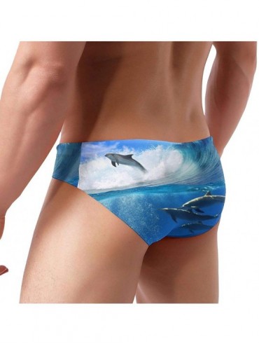 Briefs Flock of Playful Dolphins Men's Print Swim Brief Bikini Swimsuit Athletic Swimwear Briefs - CU18A5QKCN4 $16.74