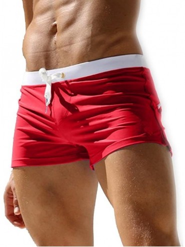 Trunks Mens Swim Trunks with Zipper Pocket - Red - CB17AZY8CCS $34.66