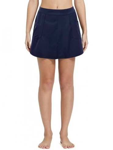 Tankinis Women's Slit Side Quick Drying Swim Skirt with Pockets - Navy - C2182E668UL $33.64