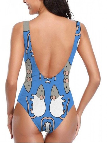 One-Pieces Women's Classic One-Piece Swimsuit Beach Swimwear Bathing Suit(Black Weasel Pattern) - Cute Rats - CW18YDR4QDN $31.21