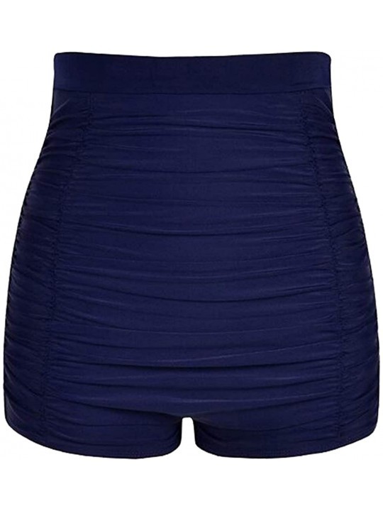 Tankinis Ultra High Waisted Swim Shorts for Women Ruched Tummy Control Bikini Swimsuit Bottoms - Blue - CX18SKI6OMK $13.22