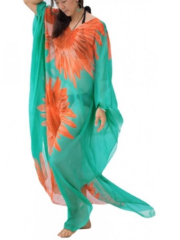 Cover-Ups Women Loose Kaftan Swimsuit Cover Up Beach Long Casual Caftan Dress - Sunflower Print - CC18NK9RWX4 $45.45