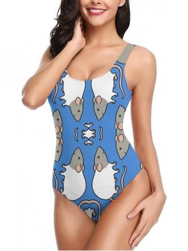 Racing Women's Classic One-Piece Swimsuit Beach Swimwear Bathing Suit(Black Weasel Pattern) - Cute Rats - CO18YDR4QDN $63.43