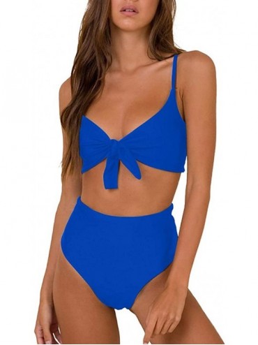 Sets Bikini Swimwear Womens High Waisted Two Piece Swimsuit Tie Knot High Cut Bathing Suit for Women - Dark Blue - CI18SYC8QI...