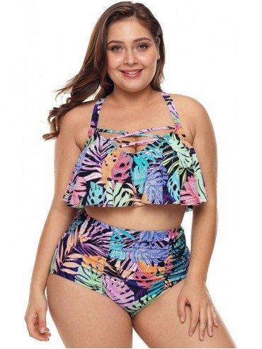 Sets Women's Plus Size Strappy High Waist Bikini Sets Two Pieces Swimsuit M-XXXL - Multicolored - C618NUZUKY5 $50.11