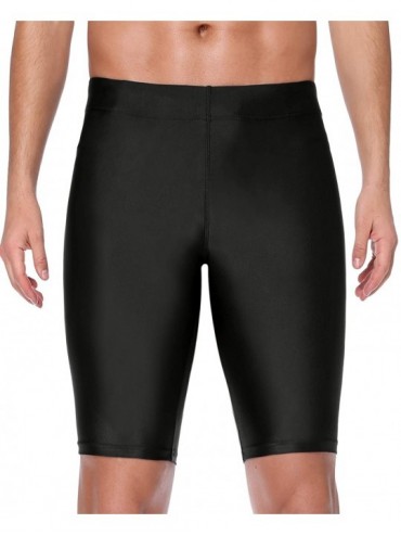 Trunks Mens Swim Jammer Tight Splice Sports Compression Swimsuit Jammer Shorts - Solid Black - C418DWW2HCL $20.20