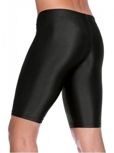 Trunks Mens Swim Jammer Tight Splice Sports Compression Swimsuit Jammer Shorts - Solid Black - C418DWW2HCL $8.08